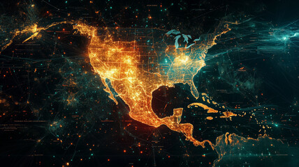 Poster - Neuro-map showcasing the vibrant connections across North America at night