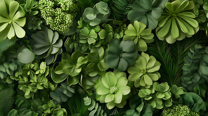 Wall Mural - A collection of green flowers and leaves