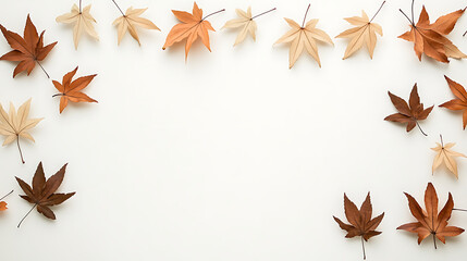 Wall Mural - A white background with brown and tan leaves