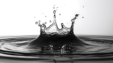 Leinwandbilder - Dramatic water crown splash with rippling liquid dynamics and transparent bubbles on a clean pure surface against a minimalistic background
