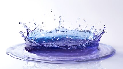 Leinwandbilder - Dramatic Water Splash with Vibrant Blue Liquid Droplets and Ripples against White Background  Dynamic Water Effect with Powerful Movement and Energy