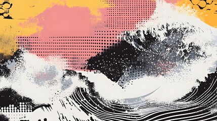 Poster - Dynamic Abstract Waves of Monochrome Graphical Patterns and Fluid Motions