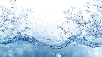 Poster - Dynamic flowing water waves splashes and ripples creating a tranquil serene and refreshing oceanic background  Wet fluid motion and energy with a calming yet powerful textured design
