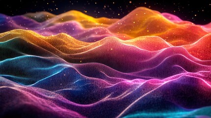 Wall Mural - Colorful digital landscape, particles, glowing, abstract, background, design, technology, futuristic