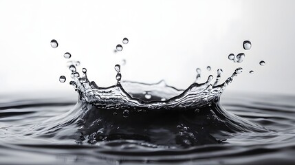 Poster - Dynamic splash of clear transparent water creating a striking monochrome minimalist design with geometric patterns and copy space  Powerful energetic liquid motion captured in black and white