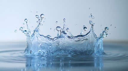Poster - Dynamic splash of crystal clear water droplets creating fluid motion patterns and abstract designs on a serene tranquil background