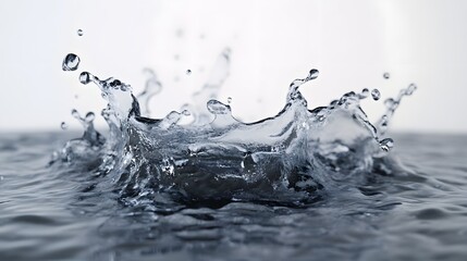 Poster - Dynamic splash of water droplets creating abstract patterns and reflective textures on a calm surface  The movement and fluidity of the liquid showcases the natural power and energy of water