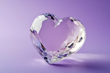 Wall Mural - A faceted clear crystal heart sits against a purple backdrop