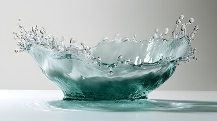 Poster - Elegant splashing crystalline water wave with sparkling droplets in dynamic motion creating an abstract and design  The transparent liquid flows with a refreshing serene and high end aesthetic