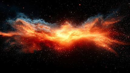 Wall Mural - bright orange cloud of gas and dust in space. the image is a close up of the cloud, with many small 