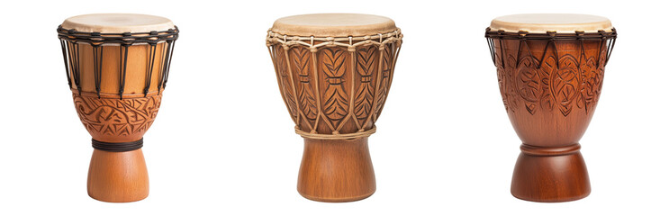 Wall Mural - Traditional Handcrafted African Drums Displayed Isolated on transparent background
