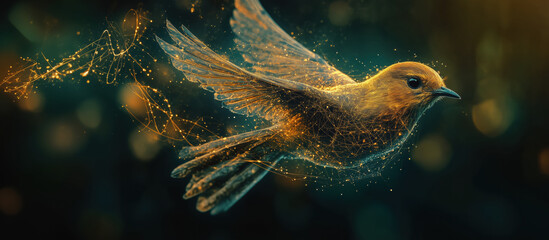 Poster - stunning visualization of bird in flight, showcasing intricate patterns and glowing elements