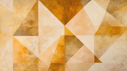 Poster - A gradient of golden hues, peach, and beige forming a geometric pattern with overlapping triangular shapes and a rough matte finish.