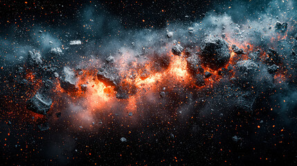 Wall Mural - space scene with a lot of debris and rocks. scene is chaotic and violent