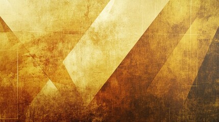 Poster - Abstract golden-toned geometric design with triangles, line patterns, and a rough grainy texture. Subtle light and shadow interplay.