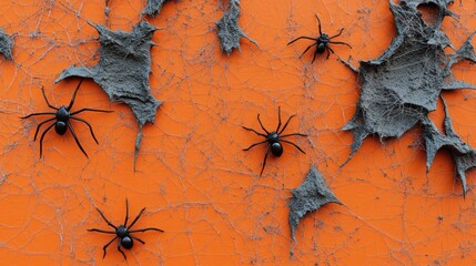 halloween spiders web orange background decoration