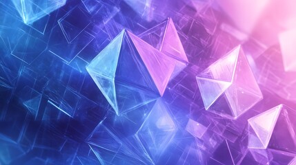 Fototapete - Glowing Geometric Prism Crystals in Vibrant Gradient Colors