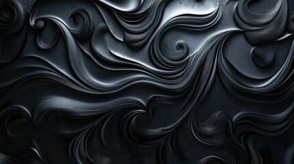 Poster - Deep black satin fabric with soft waves and a shimmering matte texture. Luxurious elegance.