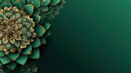 Poster - Elegant Emerald and Gold Floral Design: Luxurious Green and Golden Flower Background