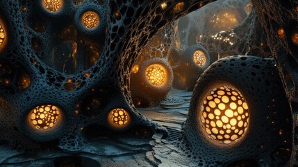 Poster - A biologically inspired 3D scene showcasing multiple types of cells, each with detailed textures and glowing accents.
