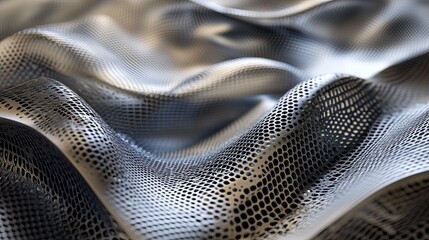 Poster - Futuristic polygonal folds with dark grain mesh texture and refined metallic edges.