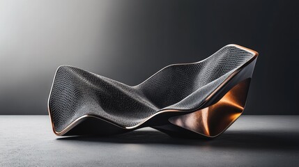 Poster - Futuristic polygonal folds with dark grain mesh texture and refined metallic edges.