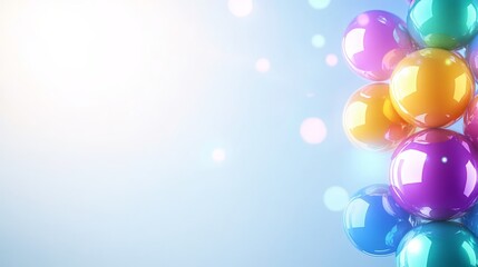 Poster - Colorful Spheres Arrangement Against a Light Background with Bokeh Effects.