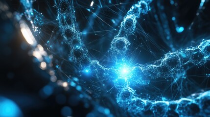 Poster - A high-tech visualization of a network structure with dynamic connections and glowing blue elements.