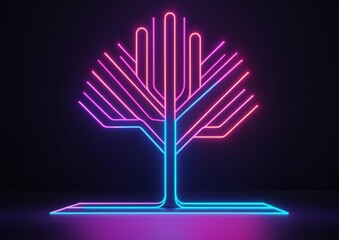 Poster - A vibrant neon tree design illuminated in pink and blue against a dark background, creating a modern and artistic aesthetic.
