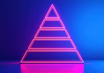 Poster - Neon pyramid shape with vibrant pink and blue colors, creating a striking visual effect against a dark background.