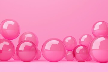 Poster - A collection of glossy pink bubbles of varying sizes against a soft pink background, creating a playful and vibrant aesthetic.