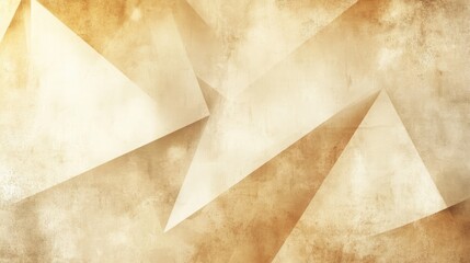 Poster - Peachy beige abstract design with polygon angles and folded shadows. Grungy rough texture with a soft golden light gradient.