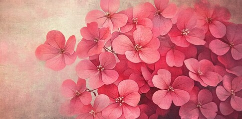 Wall Mural - Textured background displays many pink hydrangea flowers in a cluster