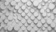 © Leo - white plastic circles abstract pattern as border on soft light shining background copy space top view 3d illustration with cylinders as texture in geometric style for sale advertising design