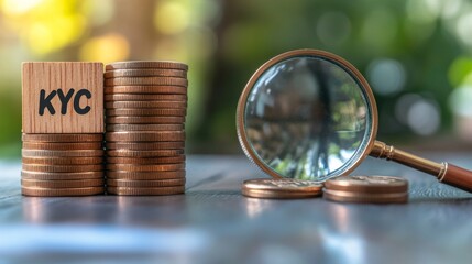 Poster - A magnifying glass next to stacked coins labeled 