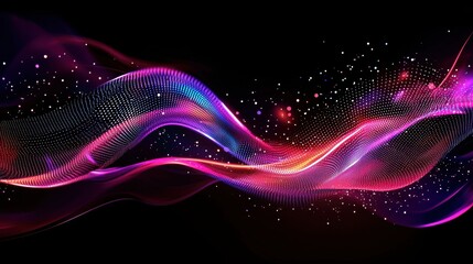 Poster - Abstract Creative Fluid Motion with Colorful Waves and Dots Blending in a Swirling Pattern on Black Background
