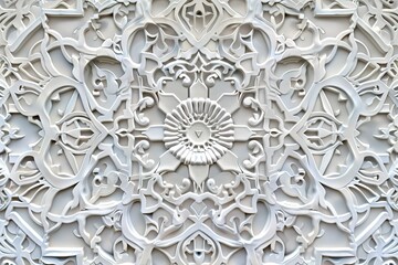 Poster - Intricate white geometric floral pattern with elegant shapes and symmetrical design