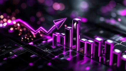 Poster - Futuristic Visualization of Stock Market Trends in Purple and Magenta Colors with Rising Graph Elements
