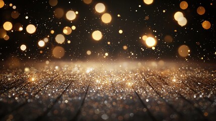 Poster - Abstract Golden Hued Texture with Warm Film Grain and Glowing Bokeh Elements for Visual Enrichment