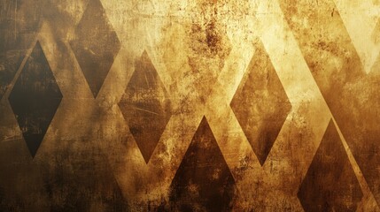 Poster - Soft golden glow on a textured abstract background with triangular patterns, sharp angles, and layered shadows.