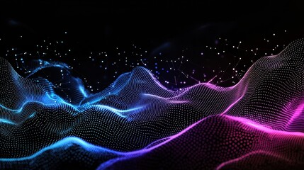 Poster - Vibrant Abstract Technology Background with Dots and Wave Patterns in Shades of Blue and Pink