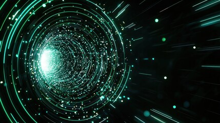 Fototapete - Glowing Neon Green Dots in Radiating Pattern with Cyberpunk Vibes in a Futuristic Abstract Design