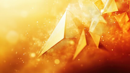 Poster - Warm-toned abstract background featuring triangles and polygon folds in golden light. 3D effect with soft shadows. -