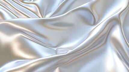 Poster - White and silver polygonal abstract background with smooth, silky folds and metallic highlights.