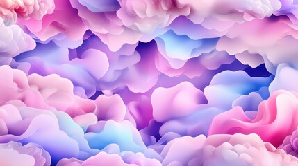 Poster - Soft Pastel Cyber Glitch Pattern with Pink and Lavender Hues in a Dreamy Cloud Landscape