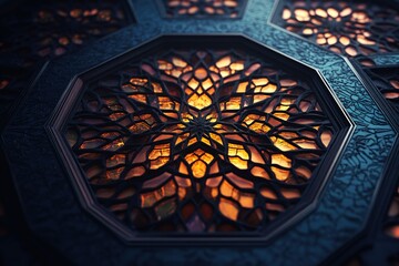 Poster - Ornate Octagon: Intricate filigree design with a warm glowing amber light within