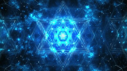 Poster - Abstract star geometry in bright blue tones set against a starry background