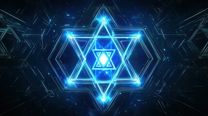 Poster - geometric patterns illuminate the night sky with electric blue light #geometry #abstract