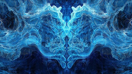 Fototapete - Abstract fractal art depicting a blue water or ice-like structure with symmetry