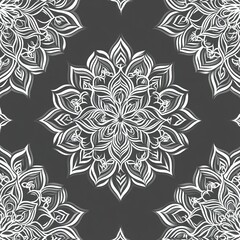 Poster - Floral pattern on a grey background featuring elegant white and grey symmetrical floral shapes